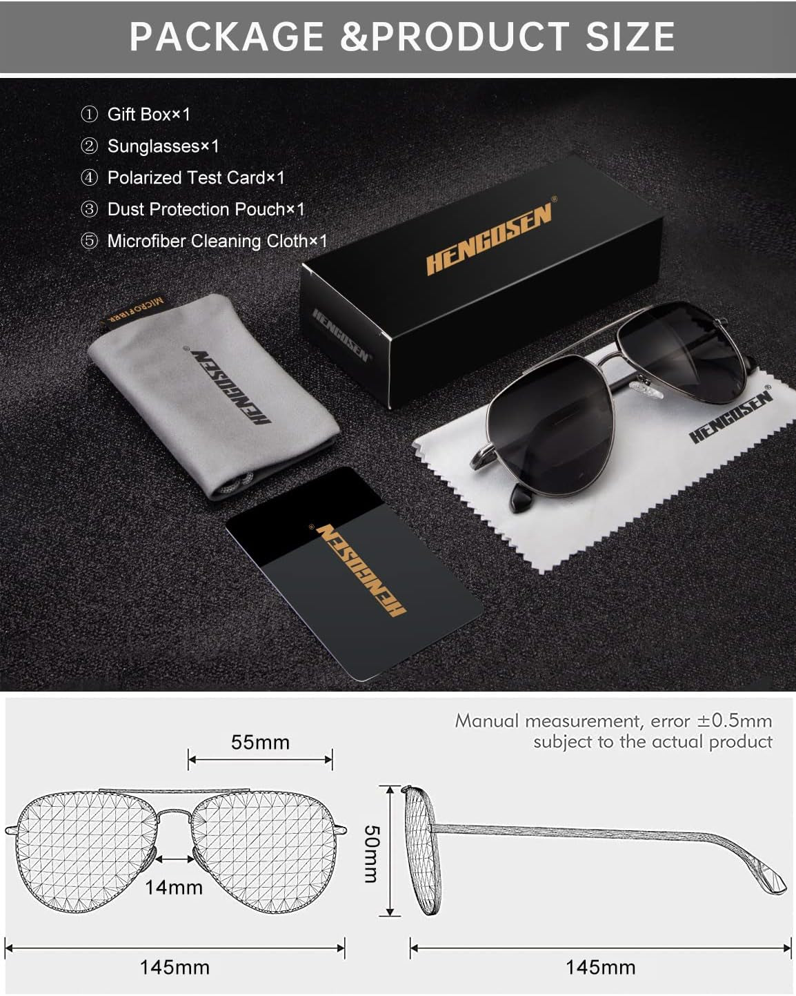 Classic Aviator Sunglasses for Men Women, Pilot Polarized Square Sunglasses with UV 400 Protection