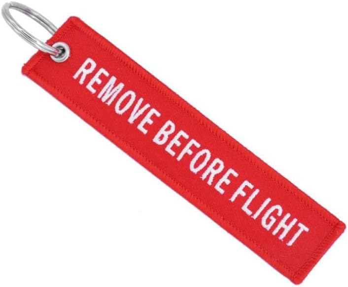 Remove before Flight - Double Sided Embroidered Fabric Keychain Ring Key Chain