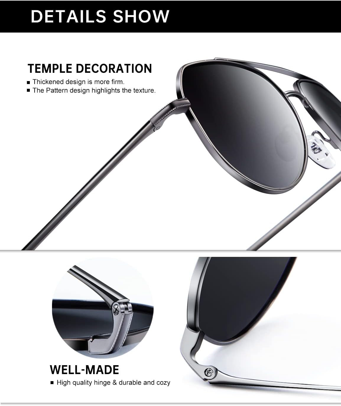 Classic Aviator Sunglasses for Men Women, Pilot Polarized Square Sunglasses with UV 400 Protection