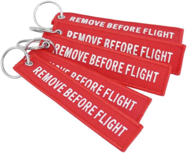 Remove before Flight - Double Sided Embroidered Fabric Keychain Ring Key Chain