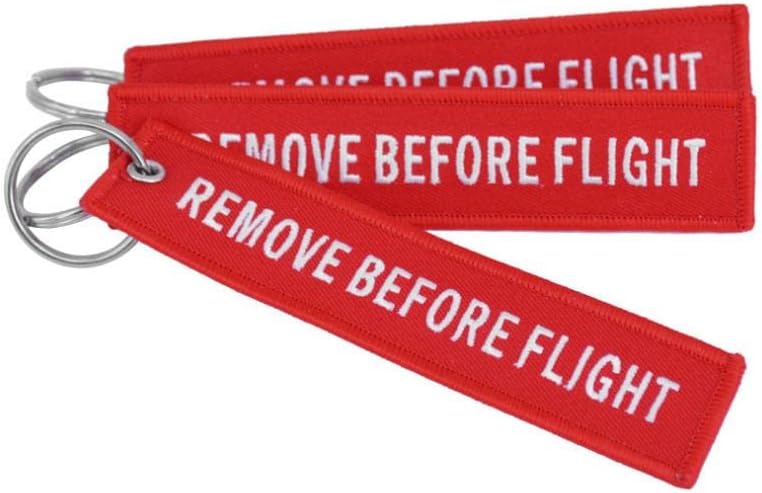 Remove before Flight - Double Sided Embroidered Fabric Keychain Ring Key Chain