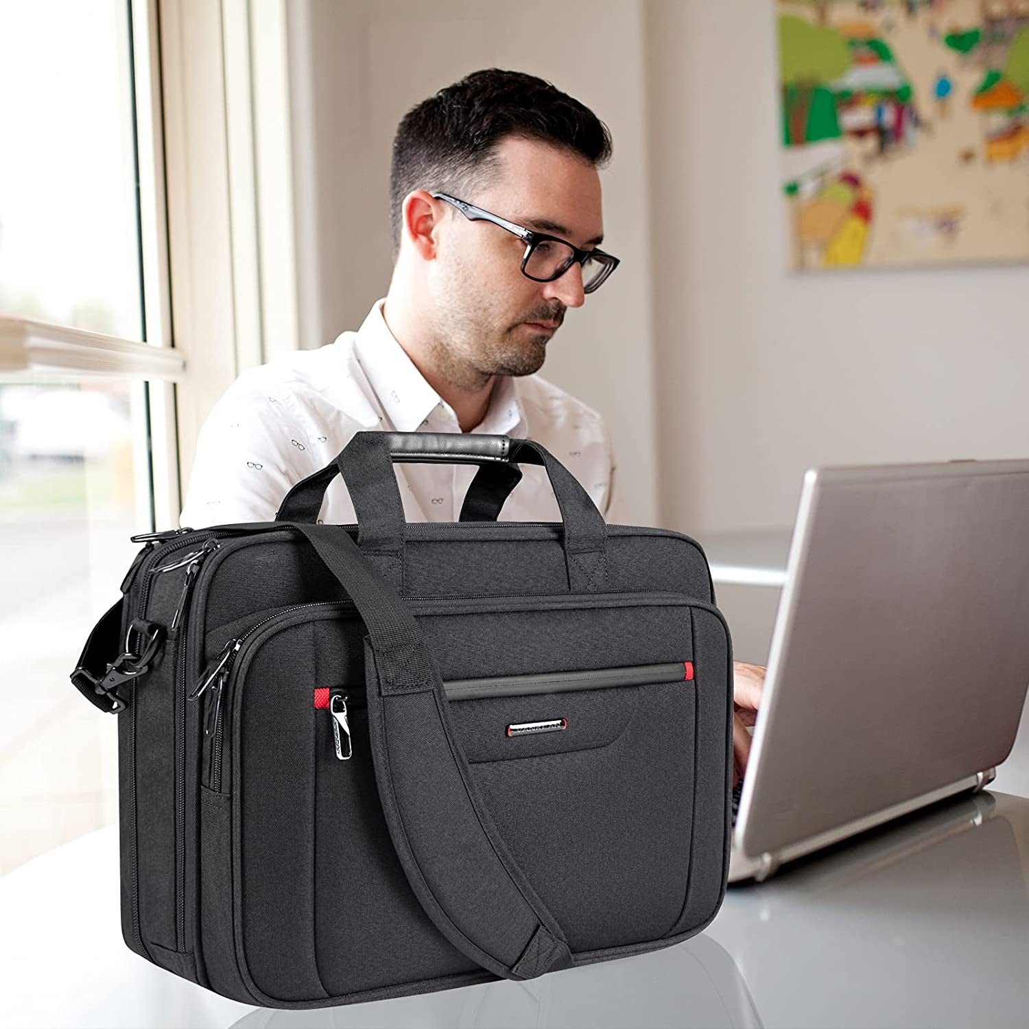 Premium Laptop & Business Briefcase, Fits up to 17.3 Inch Laptop Expandable for Men/Women, Black