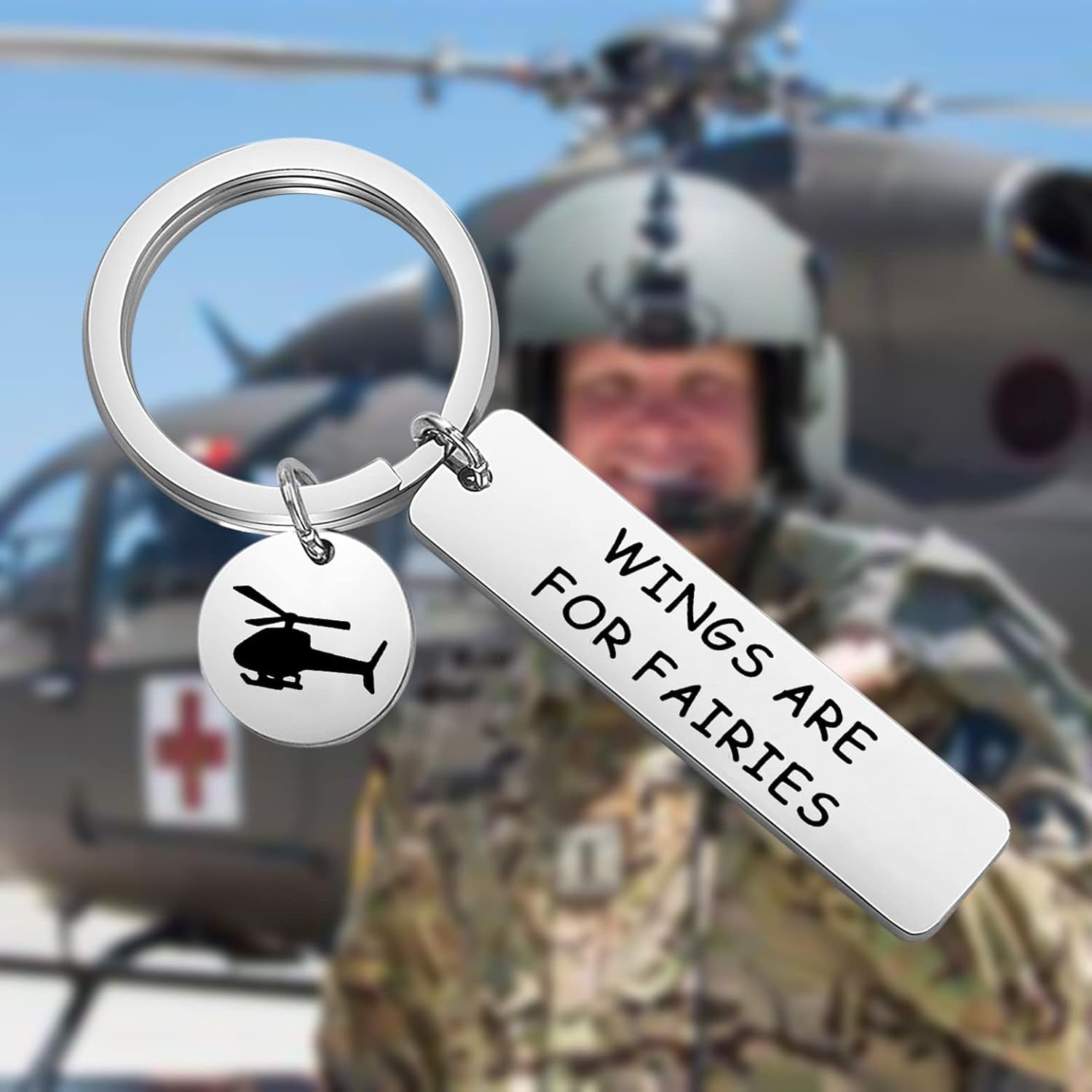 Helicopter Pilot - Wings Are for Fairies Keychain