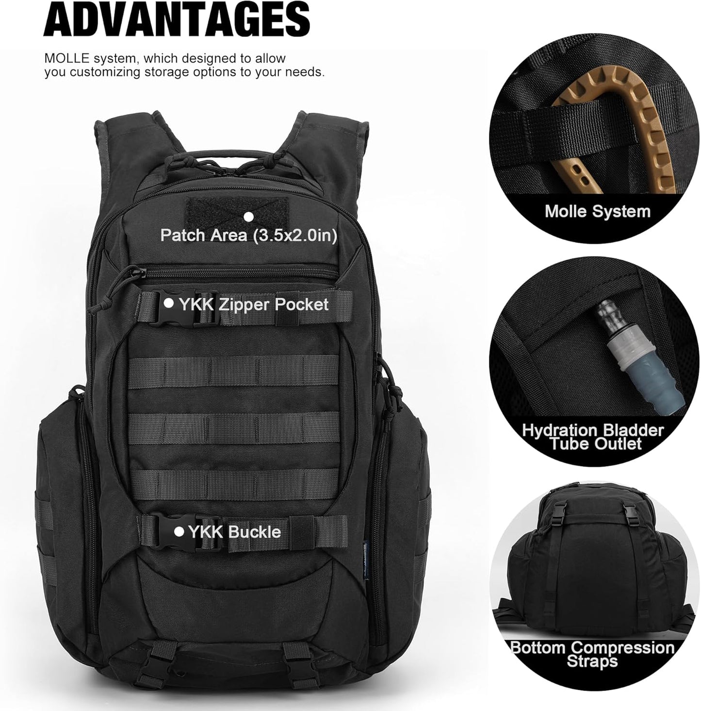 Tactical Backpack, Military Molle Backpack for Hiking,Camping,Trekking,Traveling, 28L EDC Backpack